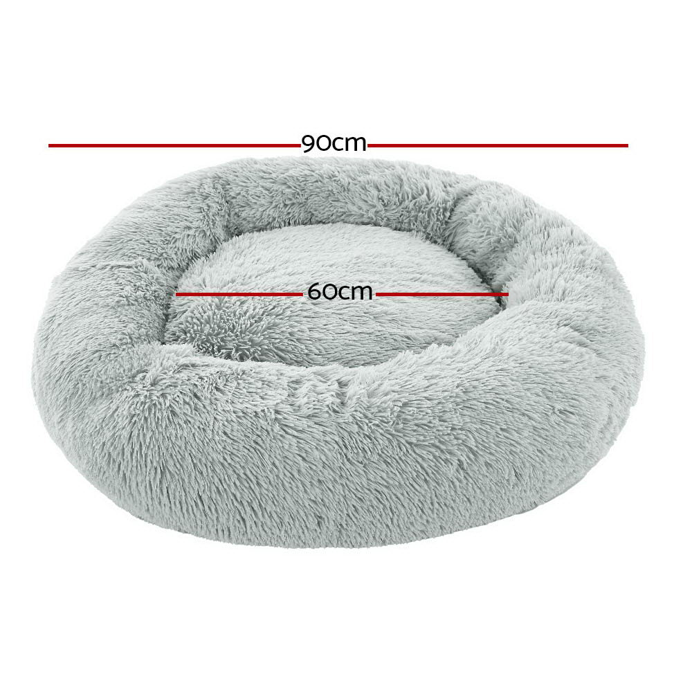 i.Pet Pet Bed Dog Cat 90cm Large Calming Soft Plush Light Grey - Pet And Farm 