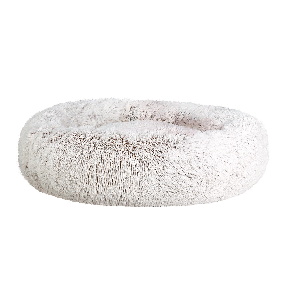i.Pet Pet Bed Dog Cat 90cm Large Calming Soft Plush White Brown - Pet And Farm 