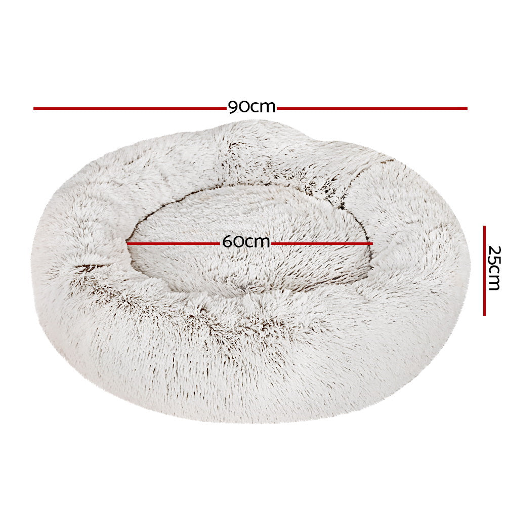 i.Pet Pet Bed Dog Cat 90cm Large Calming Soft Plush White Brown - Pet And Farm 