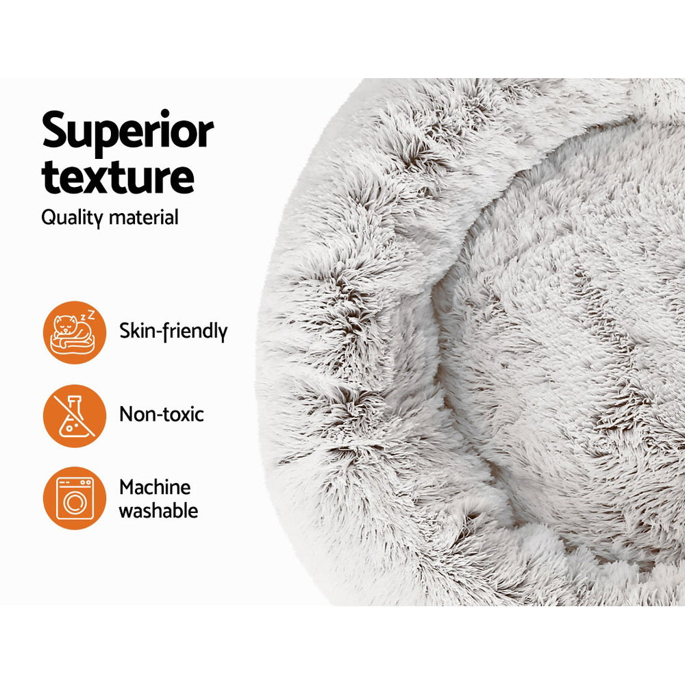 i.Pet Pet Bed Dog Cat 90cm Large Calming Soft Plush White Brown - Pet And Farm 