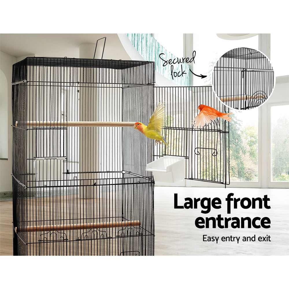 i.Pet Medium Bird Cage with Perch - Black - Pet And Farm 