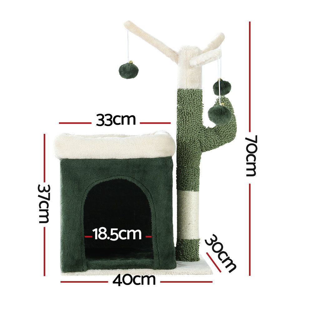 i.Pet Cat Tree 70cm Scratching Post Tower Scratcher Wood Condo House Toy Bed Green - Pet And Farm 