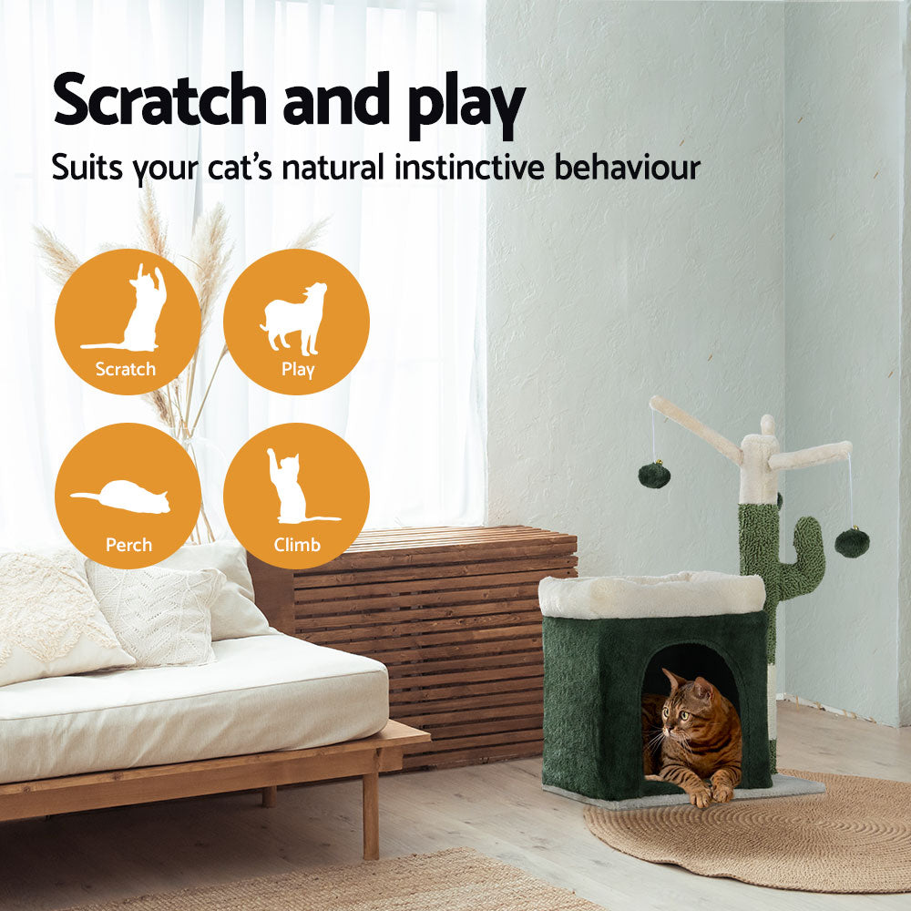 i.Pet Cat Tree 70cm Scratching Post Tower Scratcher Wood Condo House Toy Bed Green - Pet And Farm 