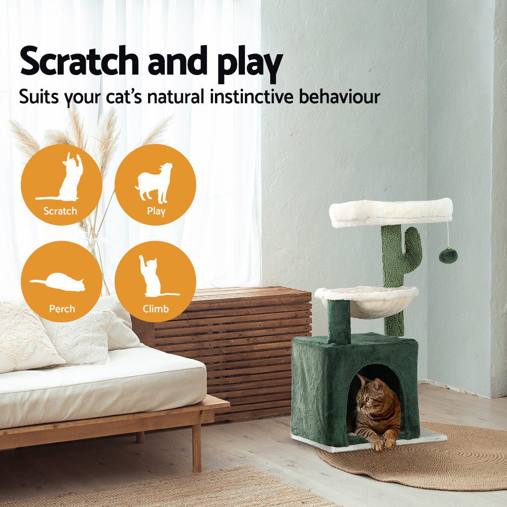 i.Pet Cat Tree 78cm Scratching Post Tower Scratcher Wood Condo House Bed Toys Green - Pet And Farm 