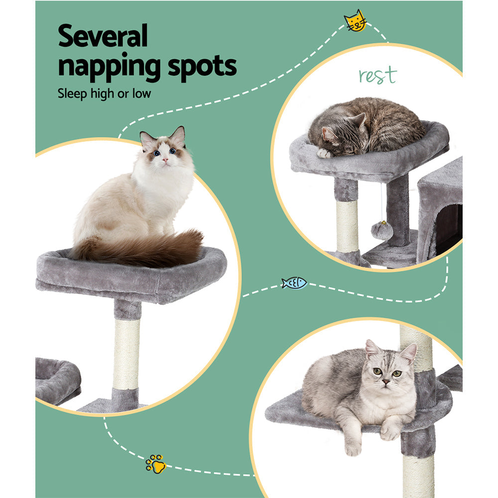 i.Pet Cat Tree 103cm Tower Scratching Post Scratcher Wood Condo House Trees Grey - Pet And Farm 