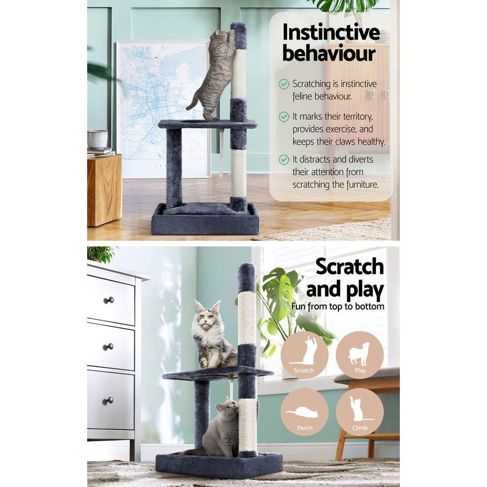 i.Pet Cat Tree 102cm Scratching Post Tower Scratcher Condo House Board Grey - Pet And Farm 