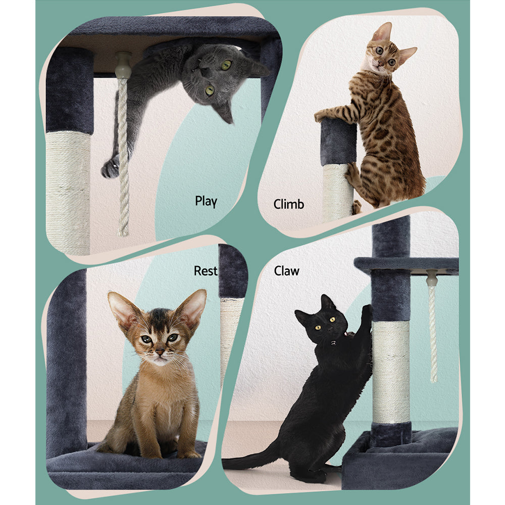 i.Pet Cat Tree 102cm Scratching Post Tower Scratcher Condo House Board Grey - Pet And Farm 
