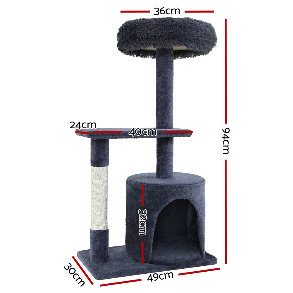 i.Pet Cat Tree 94cm Scratching Post Tower Scratcher Condo House Wood Trees Grey - Pet And Farm 