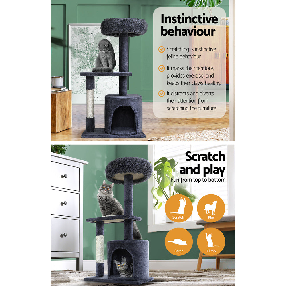 i.Pet Cat Tree 94cm Scratching Post Tower Scratcher Condo House Wood Trees Grey - Pet And Farm 