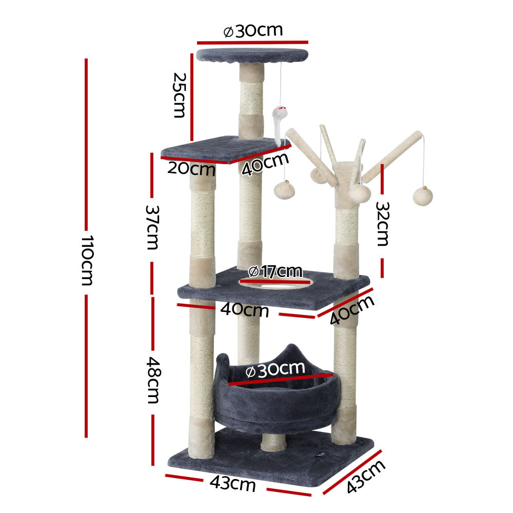 i.Pet Cat Tree 110cm Tower Scratching Post Scratcher Wood Condo House Bed Toys - Pet And Farm 