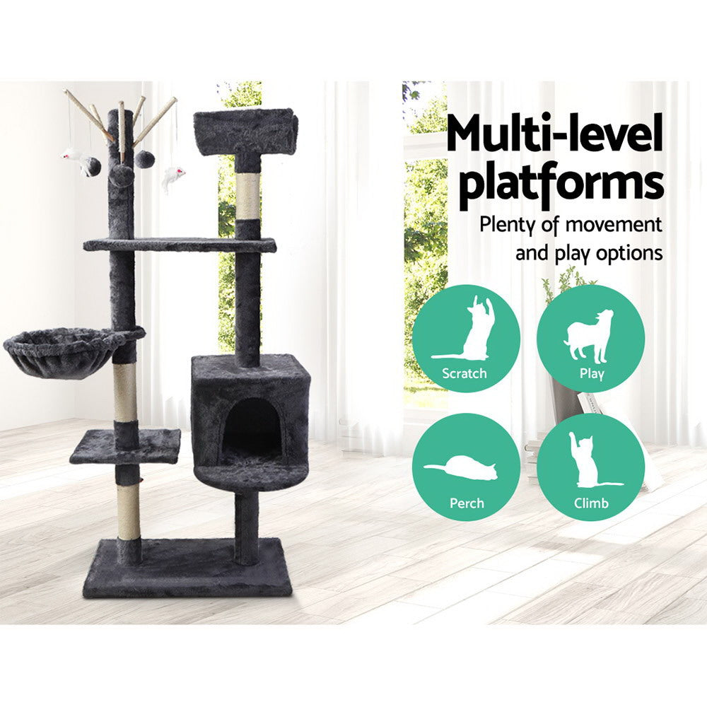 i.Pet Cat Tree 140cm Tower Scratching Post Scratcher Trees Toys Condo Bed Grey - Pet And Farm 
