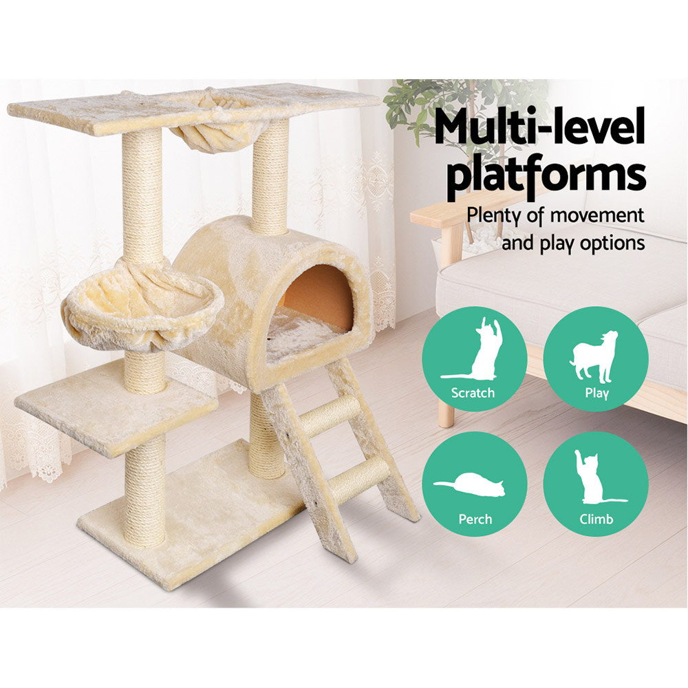 i.Pet Cat Tree 100cm Tower Scratching Post Scratcher Condo House Trees Bed Beige - Pet And Farm 