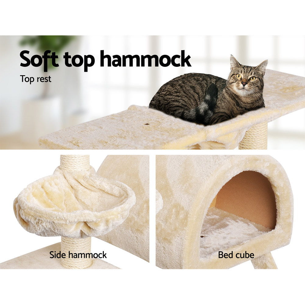 i.Pet Cat Tree 100cm Tower Scratching Post Scratcher Condo House Trees Bed Beige - Pet And Farm 