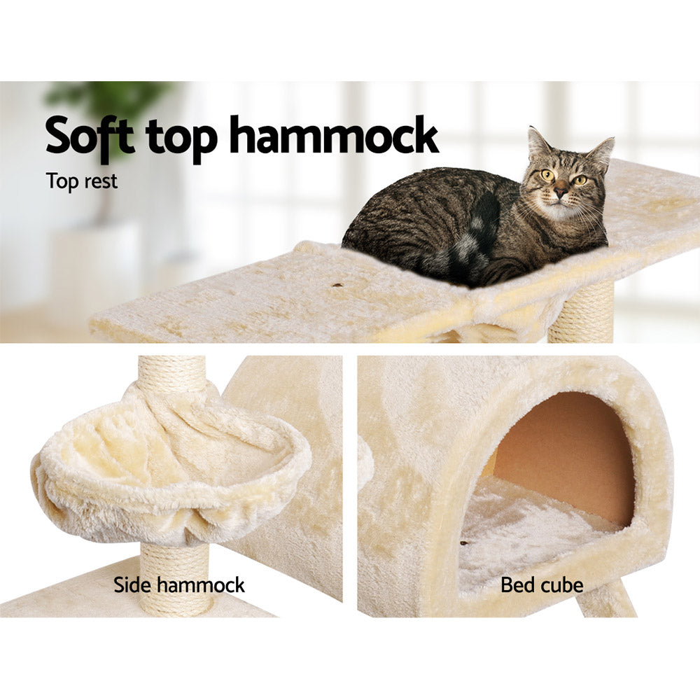 i.Pet Cat Tree 100cm Tower Scratching Post Scratcher Condo House Trees Bed Beige - Pet And Farm 