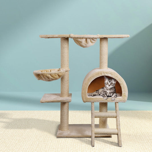 i.Pet Cat Tree 100cm Tower Scratching Post Scratcher Condo House Trees Bed Beige - Pet And Farm 