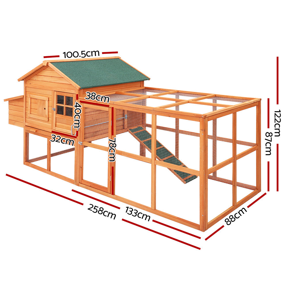 i.Pet Chicken Coop Coops Wooden Rabbit Hutch Hen Chook House Ferret Large Run XL - Pet And Farm 