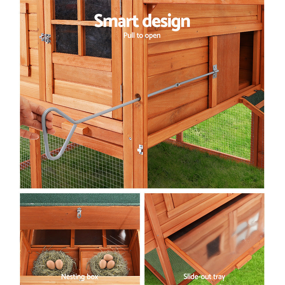 i.Pet Chicken Coop Coops Wooden Rabbit Hutch Hen Chook House Ferret Large Run XL - Pet And Farm 