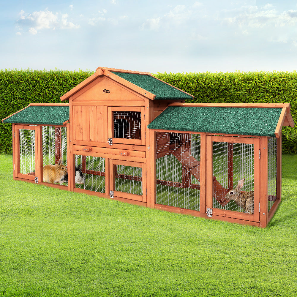 i.Pet Rabbit Hutch Hutches Large Metal Run Wooden Cage Chicken Coop Guinea Pig - Pet And Farm 