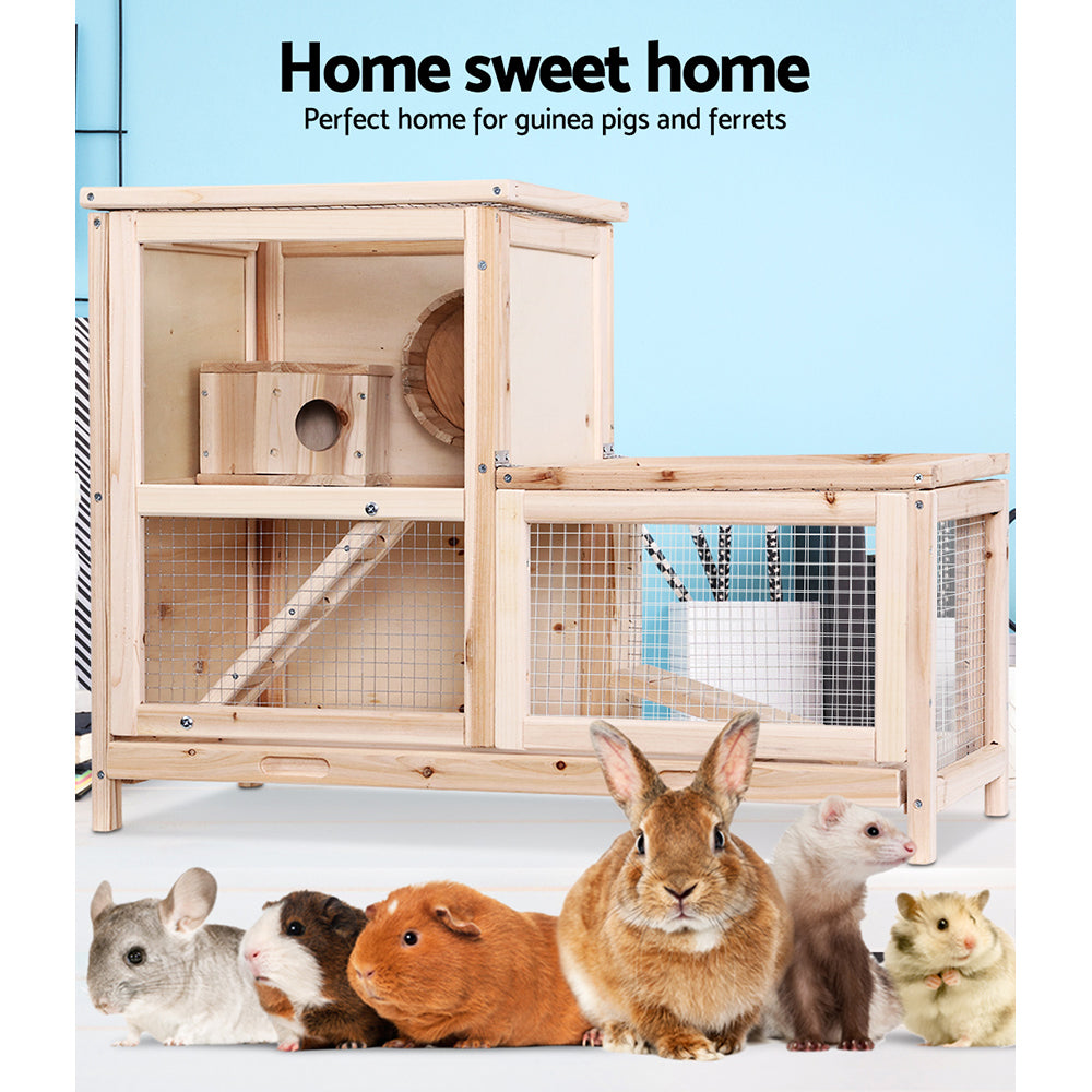 i.Pet Hamster Guinea Pig Ferrets Rodents Hutch Hutches Large Wooden Cage Running 80cm x 40cm x 60cm - Pet And Farm 