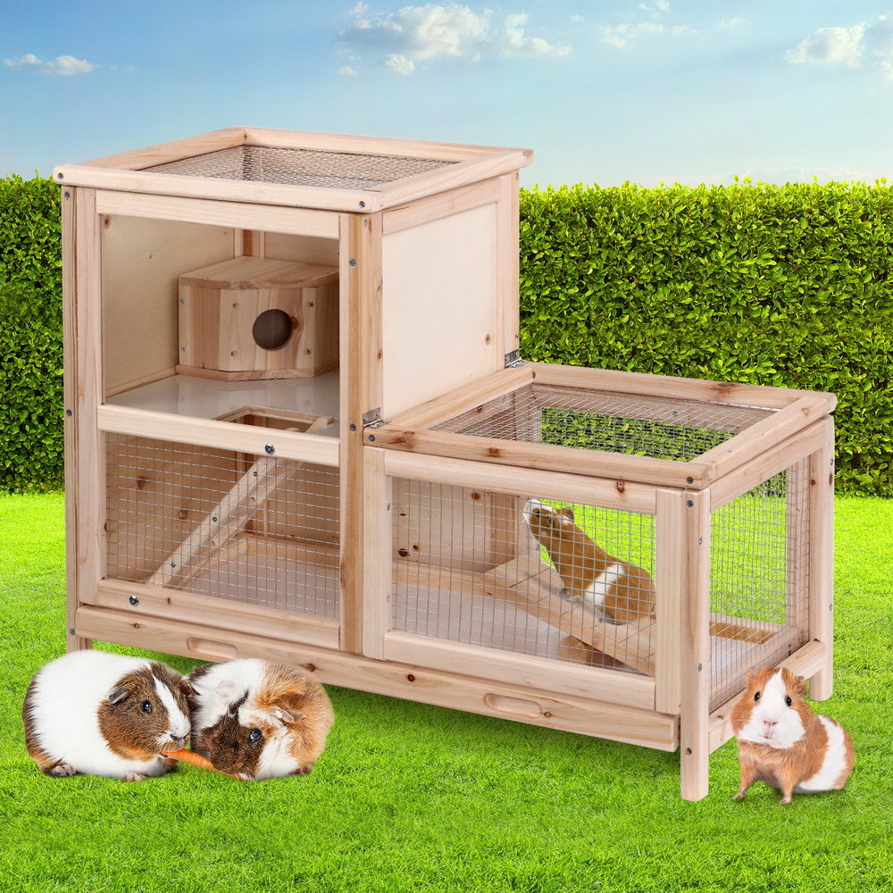 i.Pet Hamster Guinea Pig Ferrets Rodents Hutch Hutches Large Wooden Cage Running 80cm x 40cm x 60cm - Pet And Farm 