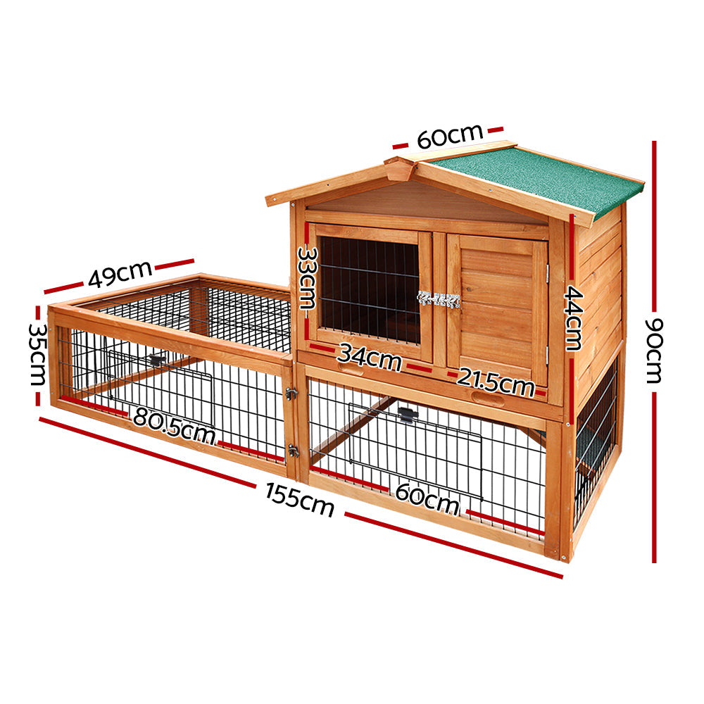 i.Pet Chicken Coop Rabbit Hutch 155cm x 49cm x 90cm Large Chicken Coop Wooden Run Cage House Outdoor - Pet And Farm 