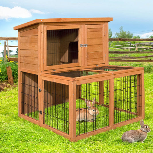 i.Pet Chicken Coop Rabbit Hutch 96cm x 96cm x 100cm Large Chicken Coop Run Wooden Cage Outdoor House - Pet And Farm 