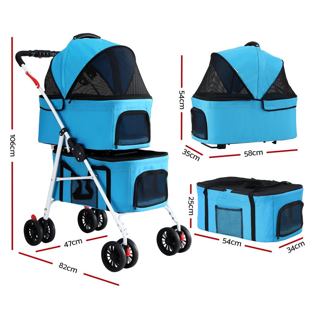 i.Pet Pet Stroller Dog Pram Large Cat Carrier Travel Pushchair Foldable 4 Wheels