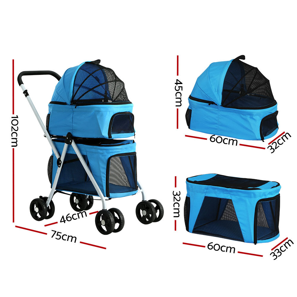 i.Pet Pet Stroller Dog Pram Large Cat Carrier Travel Foldable 4 Wheels Double - Pet And Farm 