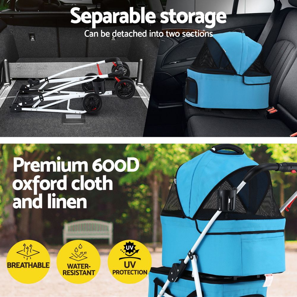 i.Pet Pet Stroller Dog Pram Large Cat Carrier Travel Pushchair Foldable 4 Wheels