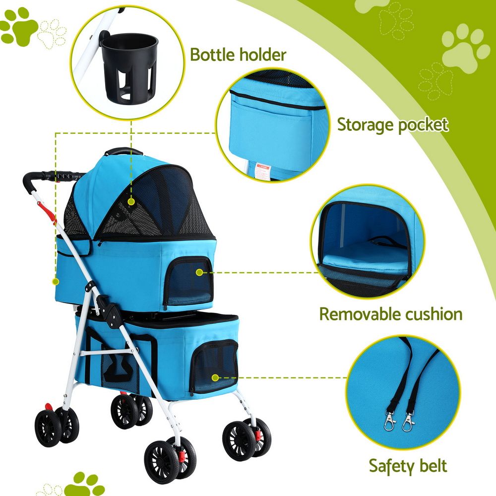 i.Pet Pet Stroller Dog Pram Large Cat Carrier Travel Pushchair Foldable 4 Wheels