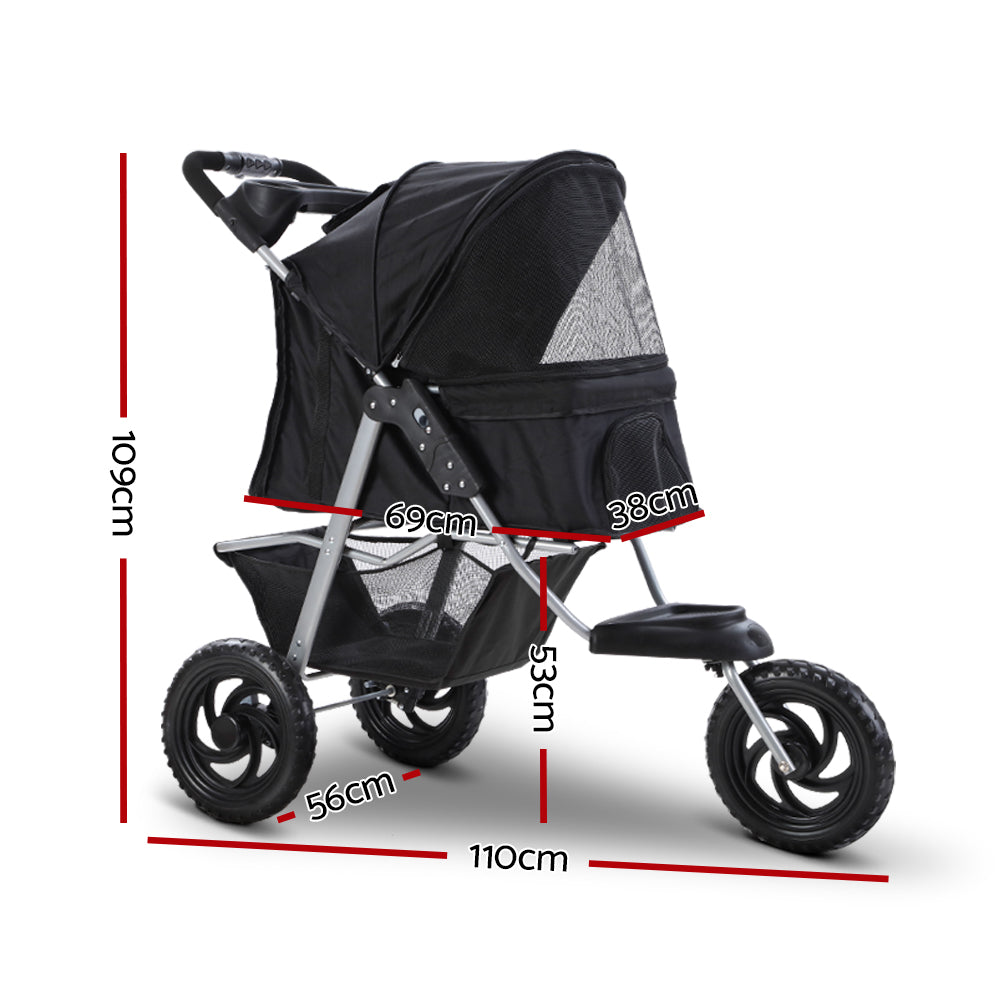 i.Pet Pet Stroller Dog Carrier Foldable Pram Large Black - Pet And Farm 