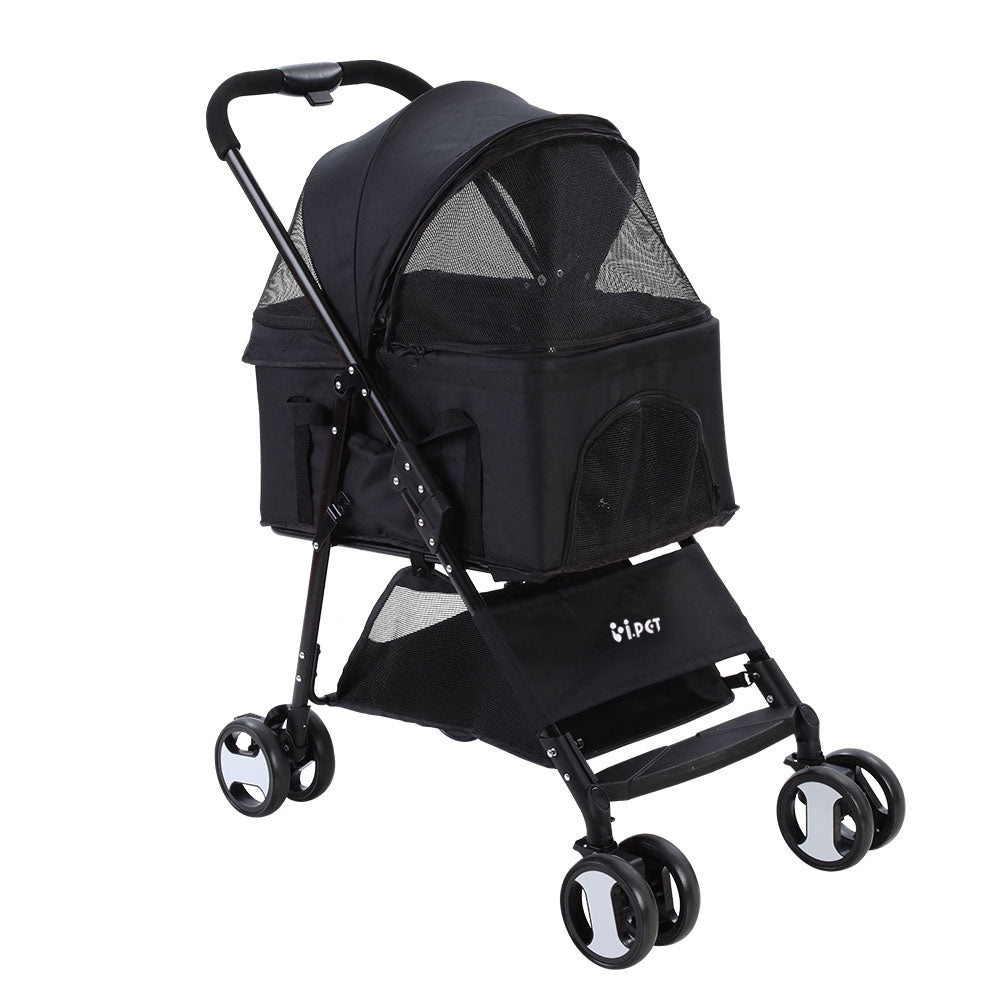 i.Pet Pet Stroller Dog Pram Cat Carrier Travel Large Pushchair Foldable 4 Wheels Black - Pet And Farm 
