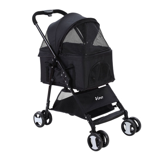 i.Pet Pet Stroller Dog Carrier Foldable Pram 3 IN 1 Middle Size Black - Pet And Farm