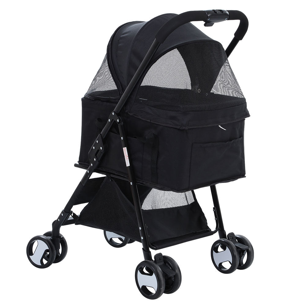 i.Pet Pet Stroller Dog Pram Cat Carrier Travel Large Pushchair Foldable 4 Wheels Black - Pet And Farm 
