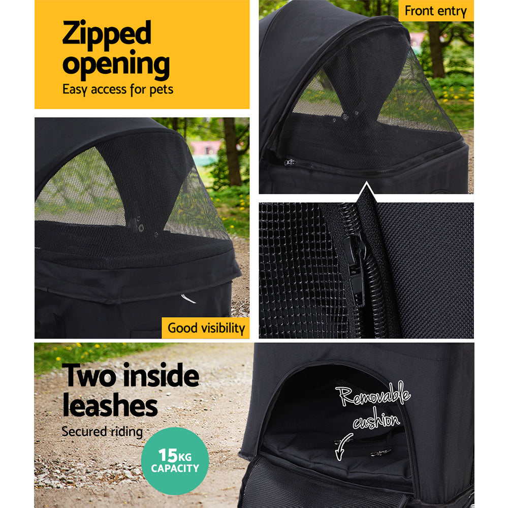 i.Pet Pet Stroller Dog Pram Cat Carrier Travel Large Pushchair Foldable 4 Wheels Black - Pet And Farm 