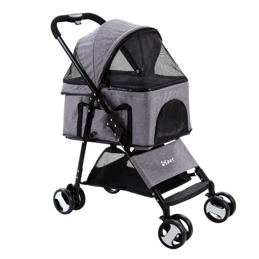 i.Pet Pet Stroller Dog Carrier Foldable Pram 3 IN 1 Middle Size Grey - Pet And Farm 