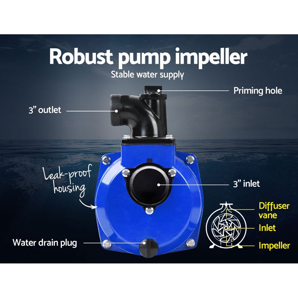 Giantz 8HP 3" Petrol Water Pump Garden Irrigation Transfer Blue - Pet And Farm 