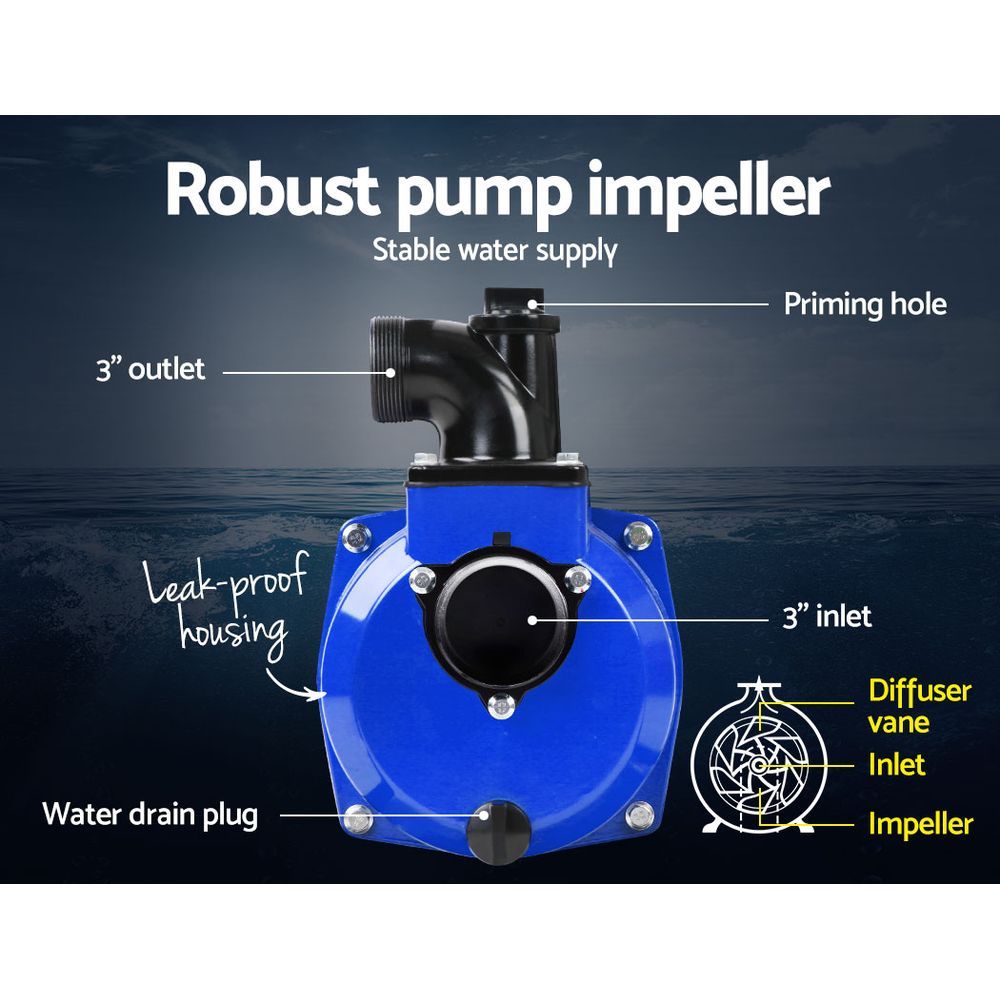 Giantz Petrol Water Pump 3" High Flow Transfer Fire Fighting Irrigation - Pet And Farm 