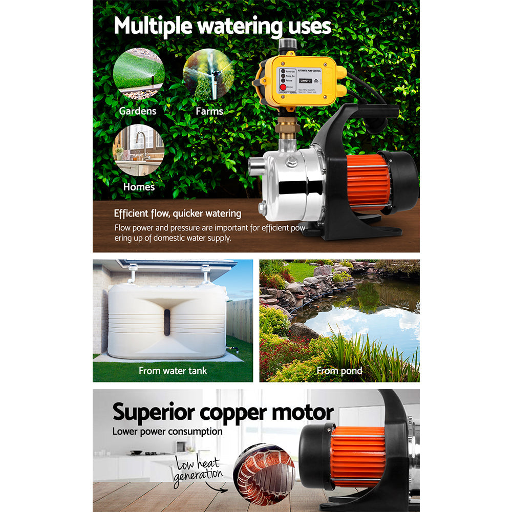 Giantz Garden Water Pump High Pressure 1500W Tank Rain Farm Irrigation House Yellow - Pet And Farm 
