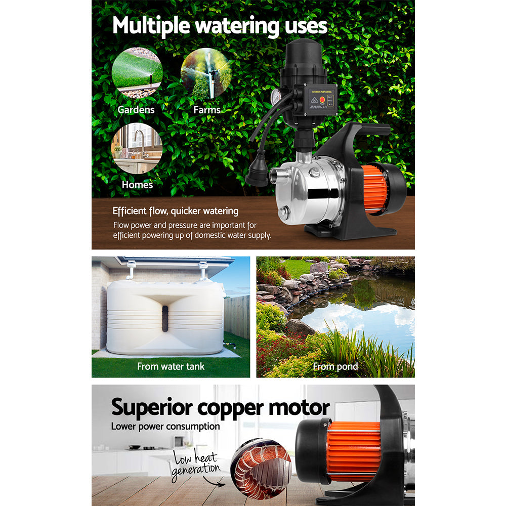 Giantz Garden Water Pump High Pressure 800W Tank Rain Farm Irrigation House Black - Pet And Farm 