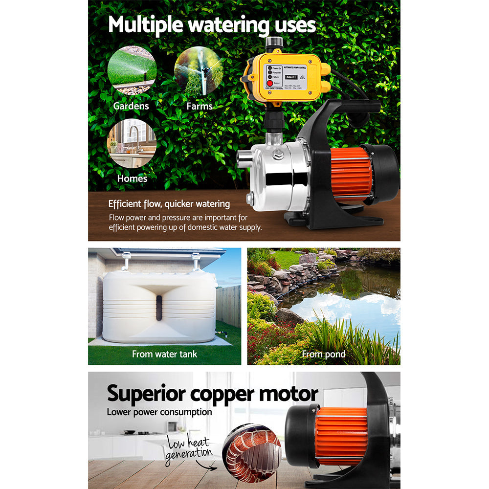 Giantz Garden Water Jet Pump High Pressure 800W Tank Rain Farm Irrigation Yellow - Pet And Farm 
