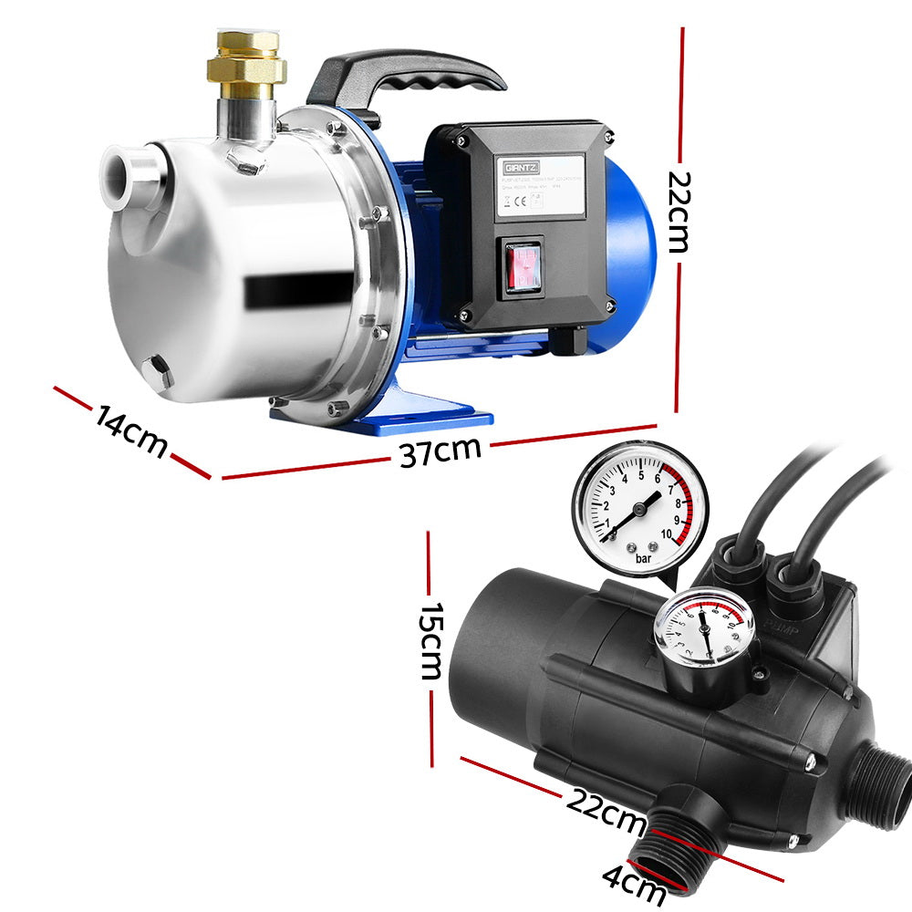 Giantz Garden Water Jet Pump High Pressure 1100W Tank Rain Farm Irrigation Black - Pet And Farm 