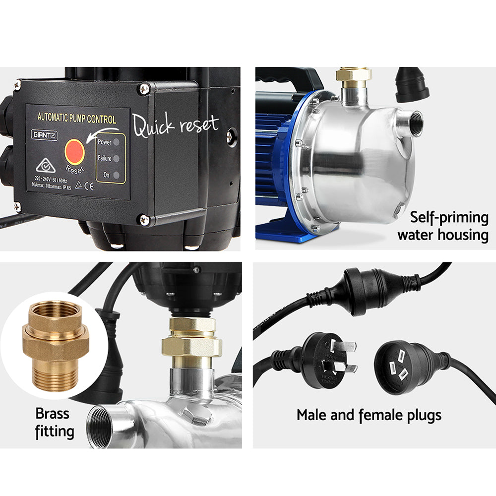 Giantz Garden Water Jet Pump High Pressure 1100W Tank Rain Farm Irrigation Black - Pet And Farm 