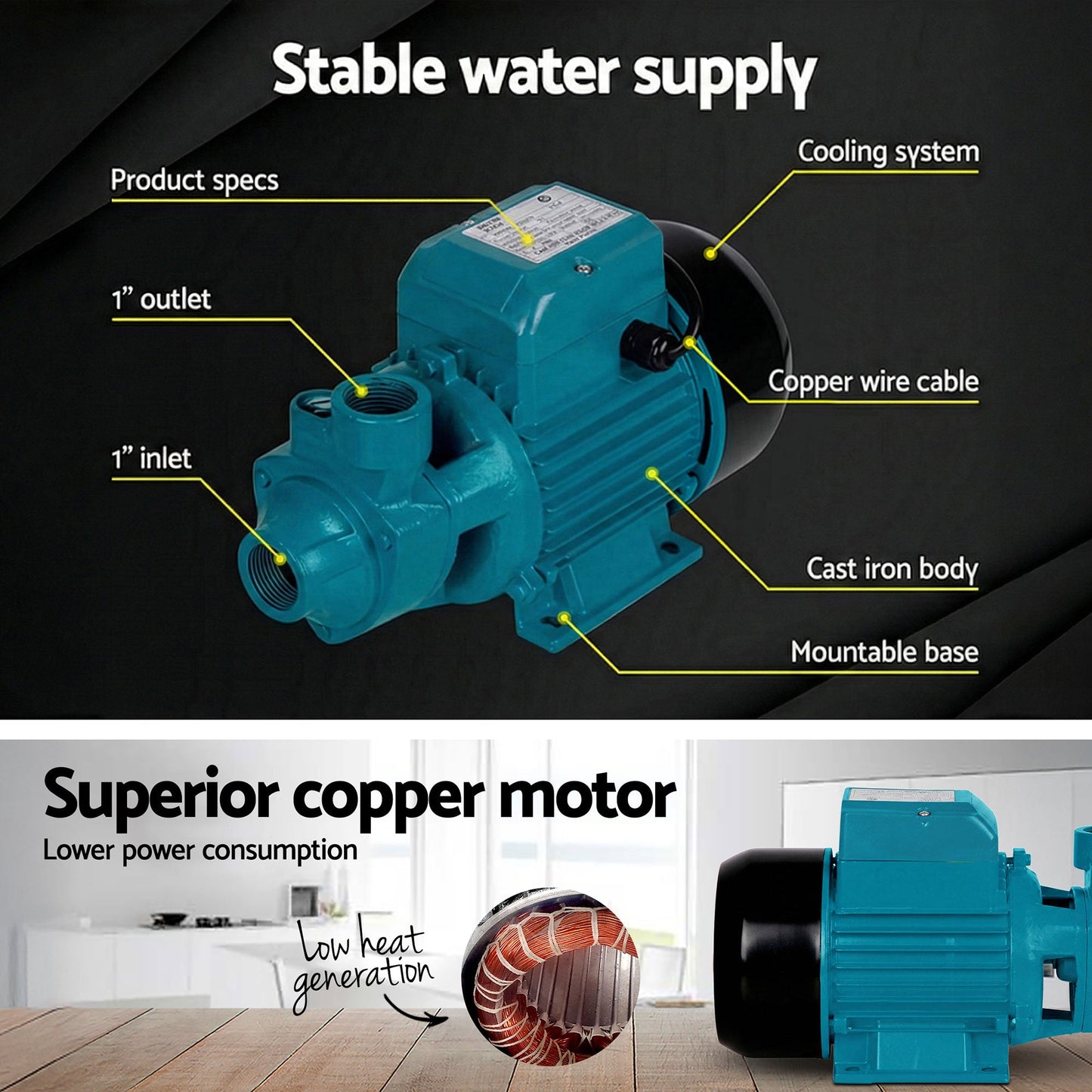 Giantz Peripheral Water Pump Garden Boiler Car Wash Auto Irrigation House QB80 - Pet And Farm 