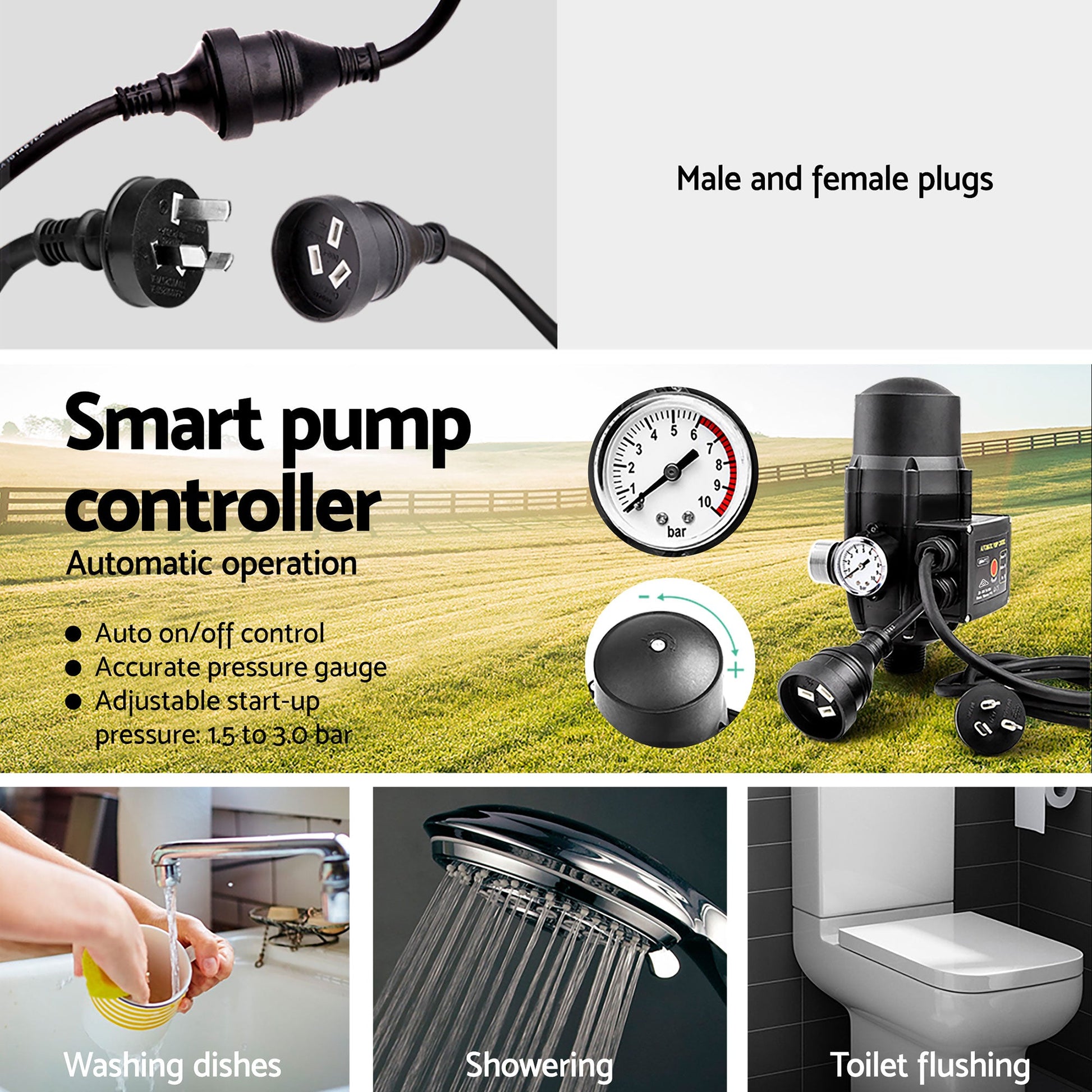 Giantz Peripheral Water Pump Garden Boiler Car Wash Auto Irrigation QB80 Black - Pet And Farm 