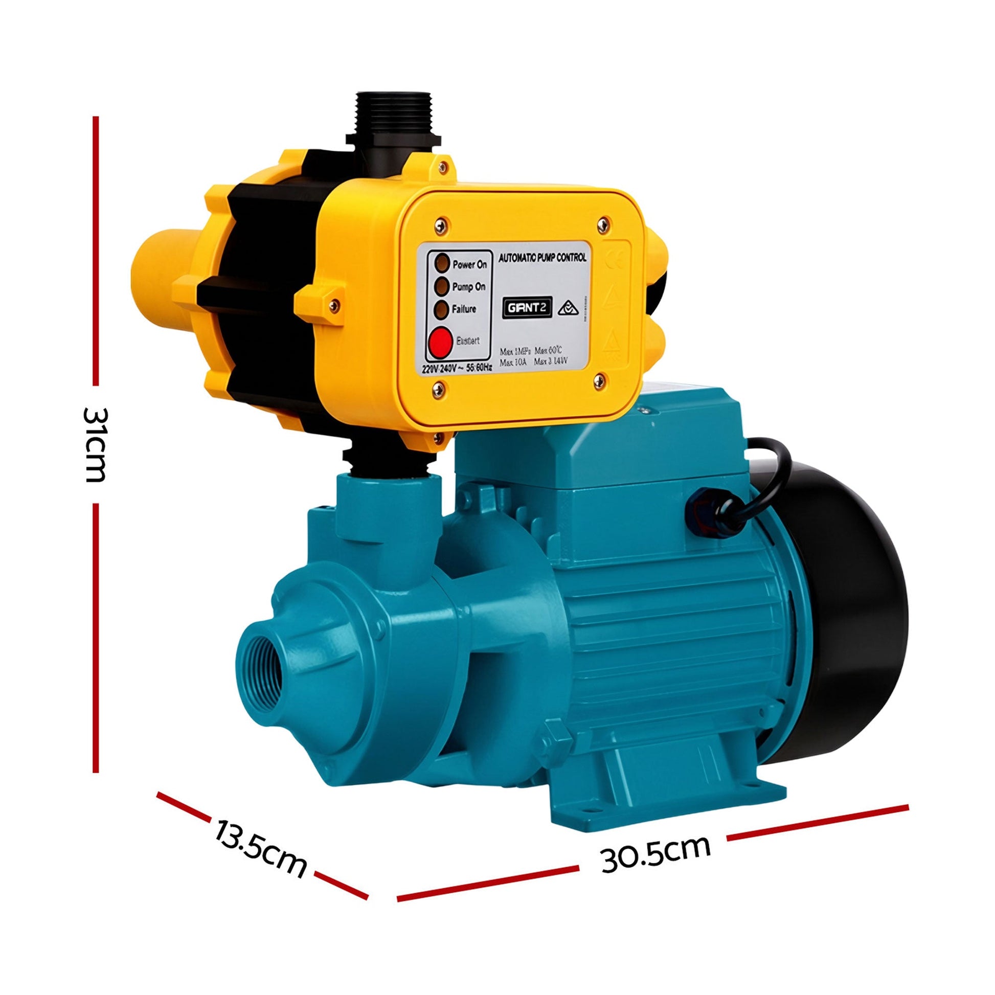 Giantz Peripheral Water Pump Garden Boiler Car Wash Auto Irrigation QB80 Yellow - Pet And Farm 