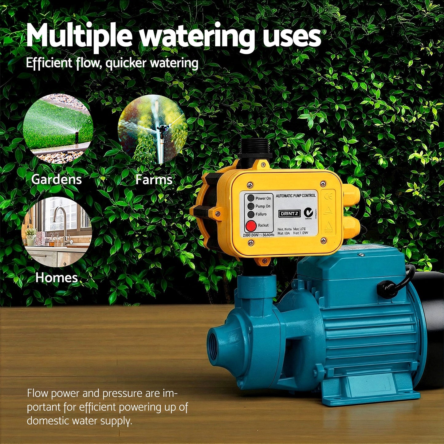 Giantz Peripheral Water Pump Garden Boiler Car Wash Auto Irrigation QB80 Yellow - Pet And Farm 