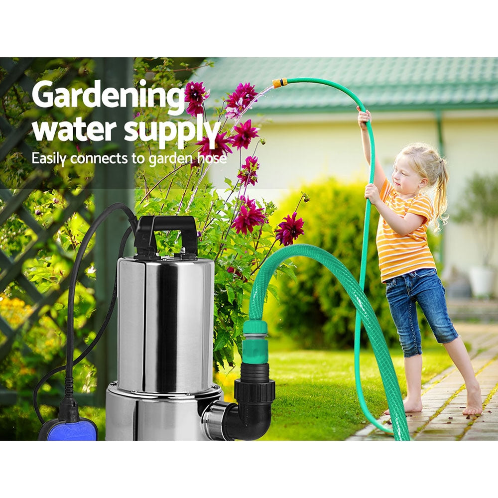 Giantz 1800W Max. Submersible Dirty Water Pump Bore Tank Well Steel Automatic Clean - Pet And Farm 