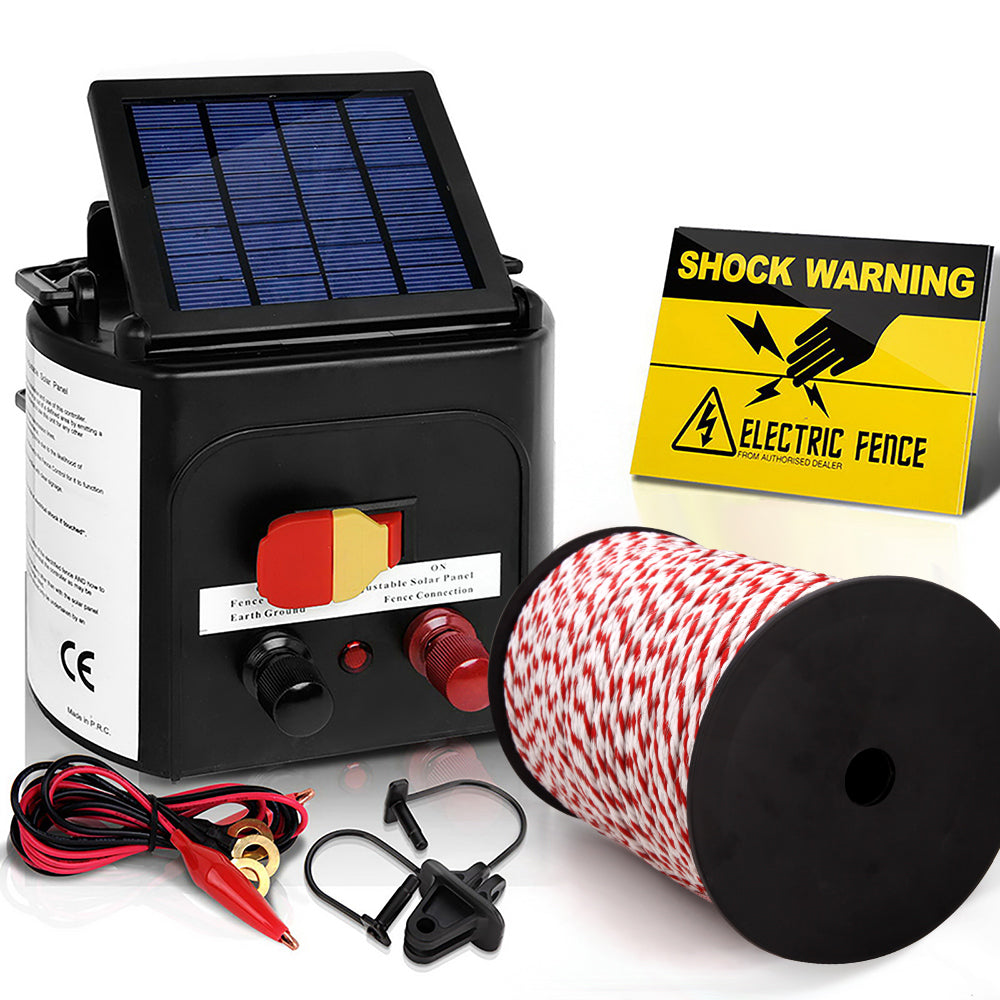 Giantz Electric Fence Energiser 3km Solar Powered Energizer Charger + 500m Tape - Pet And Farm 