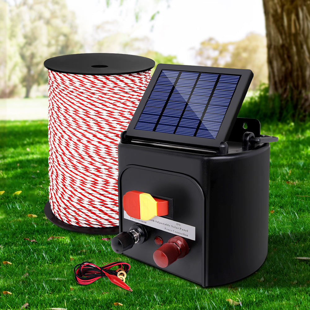 Giantz Electric Fence Energiser 3km Solar Powered Energizer Charger + 500m Tape - Pet And Farm 